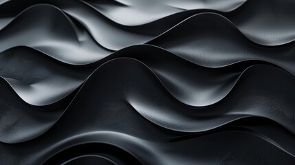 Black wavy smooth dark gray surface with deep shadows.