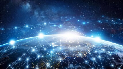 Obraz premium Earth with digital networks overlay, representing global communication and business connections