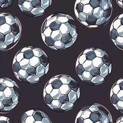 Seamless pattern with soccer ball, trendy Grunge neon texture background. Football sport.