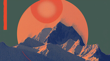 These minimalistic abstract pop-art collages feature mountain shapes, embodying the essence of minimalism. Created from scanner images, they boast a flat design with extreme high contrast