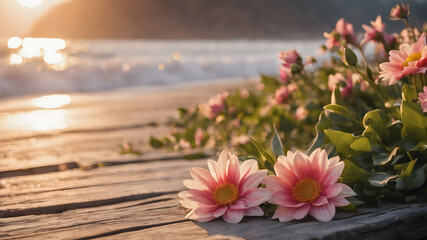 Beautiful flowers on the beach of sea
