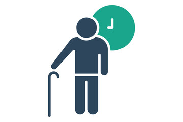 lifetime icon. people with clock. icon related to elderly. solid icon style. old age element illustration