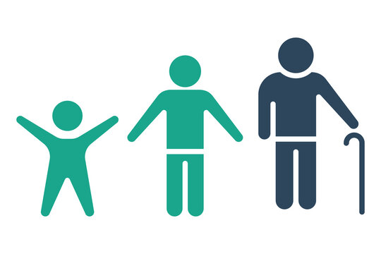 generation icon. children to old age. icon related to elderly. solid icon style. old age element illustration