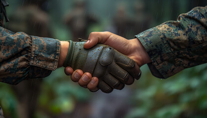 Two military officers shake hands