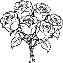 Rose flower outline illustration coloring book page design, Rose flower black and white line art drawing coloring book pages for children and adults
