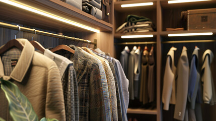 Fototapeta na wymiar Rack with stylish clothes in dressing room