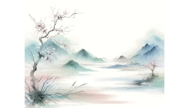 Foggy landscape with trees
