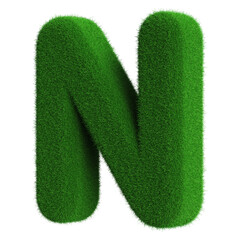 Grass Font Green Uppercase 3d Render .  Letter N