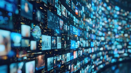 Abstract AI-generated background with digital shapes, futuristic elements and patterns. Concept of future technologies and artificial intelligence.