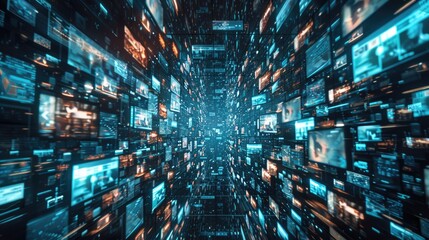 Abstract AI-generated background with digital shapes, futuristic elements and patterns. Concept of future technologies and artificial intelligence.