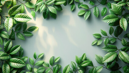 Green leaves frame the background with copy space in the style of 3D rendering. Created with Ai