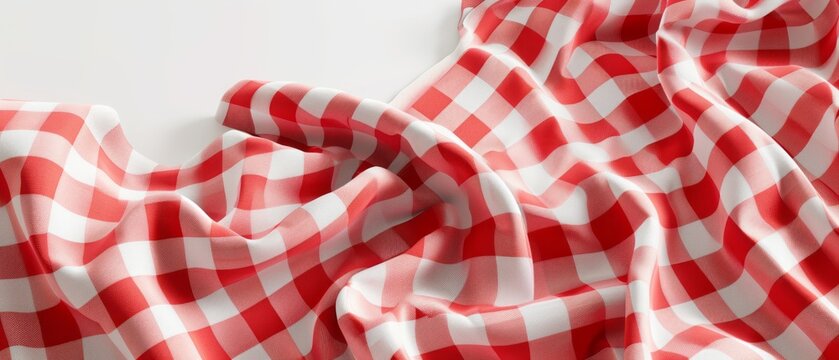 A red and white gingham cloth fabric with a white border, styled with matte photo, rounded, toy-like proportions.