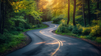 Fototapeta premium a winding road leading through a dense forest