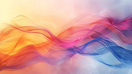 The image is an abstract painting with a colorful gradient of orange, blue, and pink