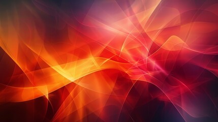 The image is an abstract painting with a fiery orange and red color scheme