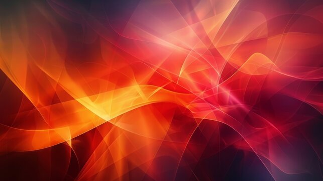 The image is an abstract painting with a fiery orange and red color scheme