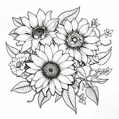 Flower coloring page illustration for kids and children on a white background
