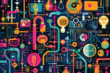 A comprehensive display of innovation icons representing various aspects of creativity and development in technology