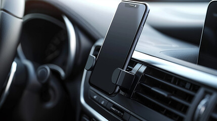 Magnetic car phone holder featuring a sleek and compact design, easily attaching to air vents for convenient access to navigation apps and music controls during road trips.