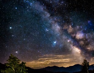 starry night sky A celestial spectacle unfolds overhead, as the night sky comes alive with a dazzling display of stars and constellations,