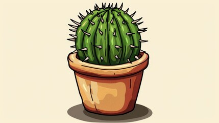   A cactus in a pot with spikes at its peak, peeking out from the top