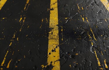 Empty dark asphalt road background in United States. The scene depicts an empty road with yellow lines at night.