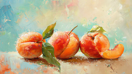 Ripe peaches on color background