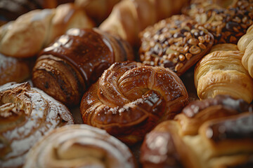 Close up of different fresh baked pastries