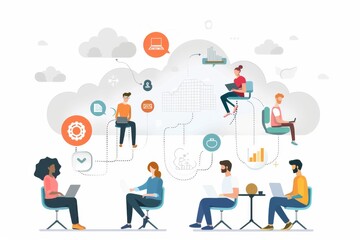 Corporate cloud security utilize cloud technology graphics in servers, group work and computing in secure cloud infrastructures