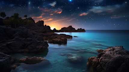 Breathtaking Coastal Landscape Under Starry Night Sky