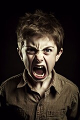 Angry young boy shouting