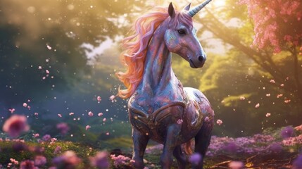 Magical unicorn in a fantasy forest