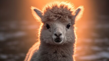 Obraz premium Fluffy alpaca with warm lighting