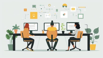 Fototapeta premium illustration Three people are working together at the same desk