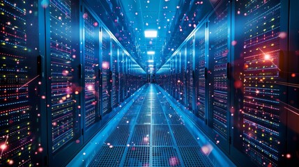 High-tech data center with rows of server racks