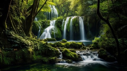 Enchanting Waterfall in Lush Green Forest