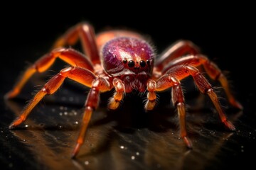 Fototapeta premium Vibrant orange spider with glowing red eyes