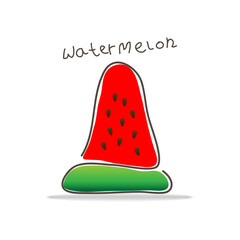 Watercolor watermelon slice on white background. Colorful vector illustration for kids.