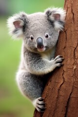 Naklejka premium Adorable koala peering out from tree trunk