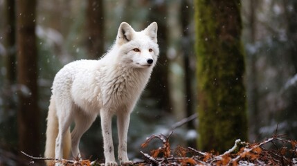 Obraz premium Majestic white wolf in snowy forest
