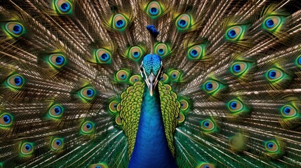Fototapeta premium Vibrant peacock displaying its magnificent feathers