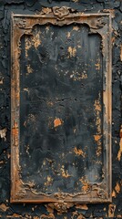  a black wooden frame with a dark background
