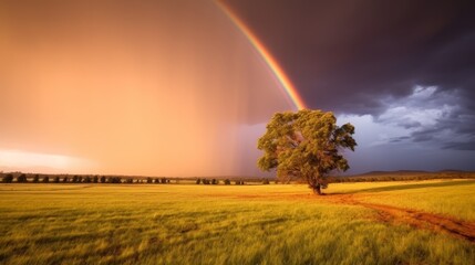 Obraz premium Vibrant rainbow over golden field