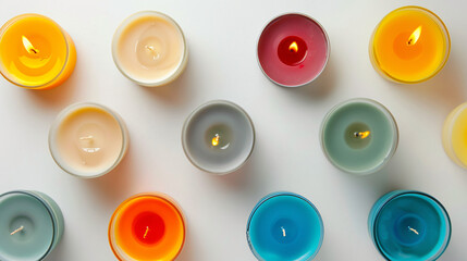 Scented wax candles on white background