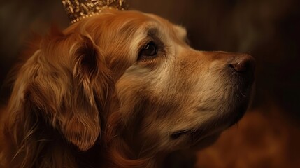 Obraz premium A dog in focus, wearing a tiara against a dark backdrop