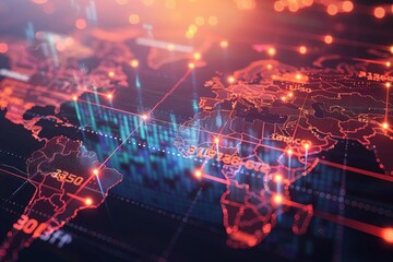 Obraz premium Visualization of stock market data and global economic connectivity