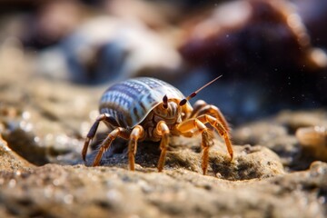 Macro shot of a colorful bug crawling on sand