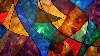 An abstract texture background that mimics the patterns of a stained glass window, with a palette of vibrant colors and a dynamic, energetic quality.