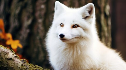 Captivating white fox in natural forest setting