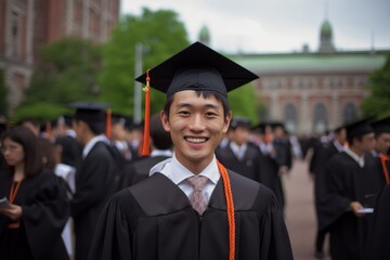 graduate in cap and gown smiling at camera